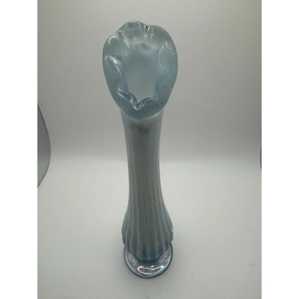 FENTON GLASS 1997 MISTY‎ BLUE SATIN BUD VASE, FABERGE, 7.5